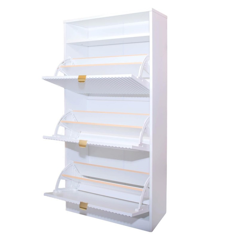 Eleganter dreitüriger geriffelter Schuhschrank MIA Cashmere Goldgriff 3/9