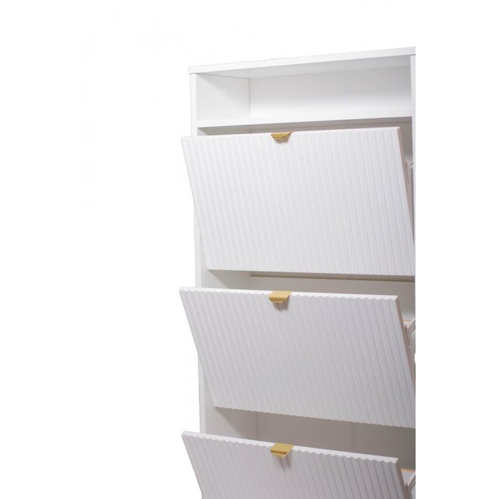 Eleganter dreitüriger geriffelter Schuhschrank MIA Cashmere Goldgriff
