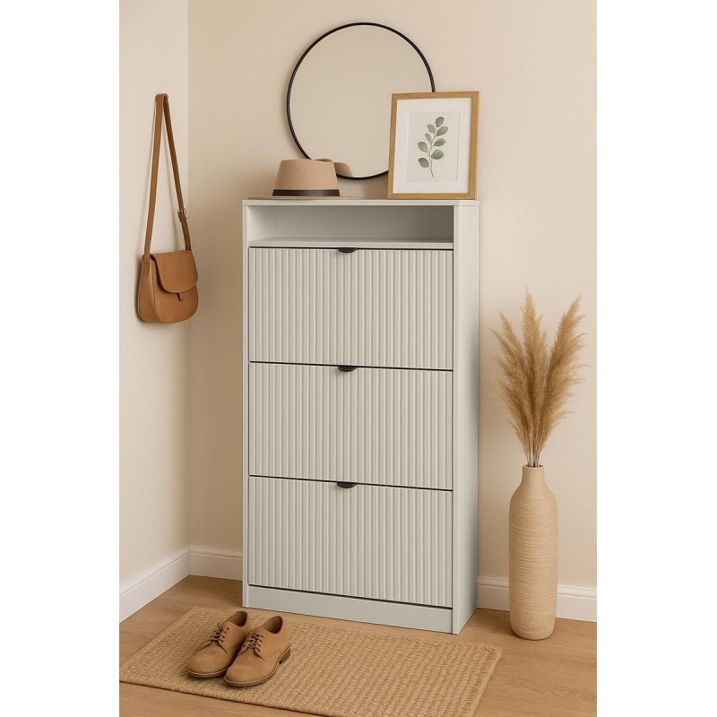 Kaschmir-Schuhschrank dreitürig geriffelt MIA schwarzer Griff 2/9