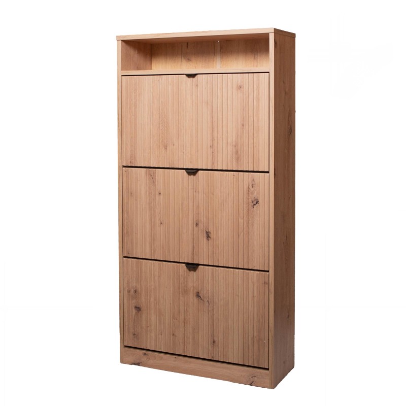 Geriffelte dreitüriger Schuhschrank MIA Eiche Artisan 1/9