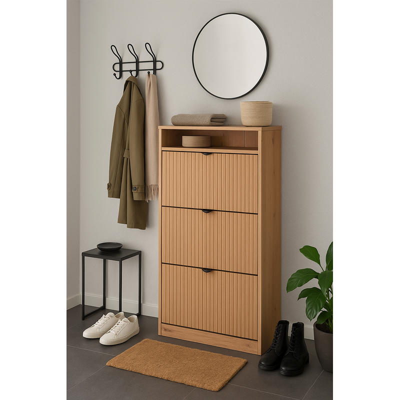 Geriffelte dreitüriger Schuhschrank MIA Eiche Artisan 2/9