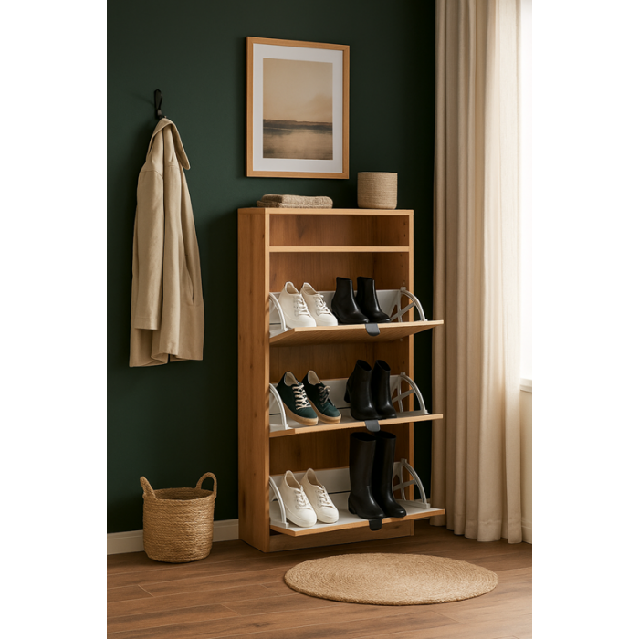 Geriffelte dreitüriger Schuhschrank MIA Eiche Artisan