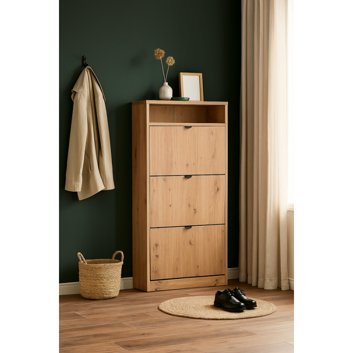 Geriffelte dreitüriger Schuhschrank MIA Eiche Artisan