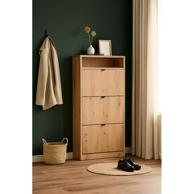 Geriffelte dreitüriger Schuhschrank MIA Eiche Artisan 6/9