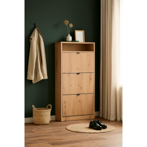 Geriffelte dreitüriger Schuhschrank MIA Eiche Artisan 6/9