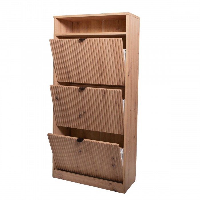 Geriffelte dreitüriger Schuhschrank MIA Eiche Artisan