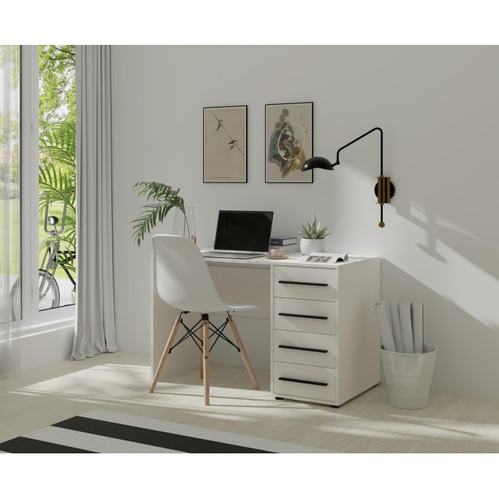 Moderner Schreibtisch MAXIVO mit Schubladen weiß für das Schlafzimmer