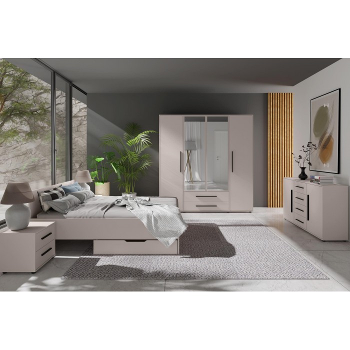 Modernes Kaschmirbett MAXIVO mit hohem Kopfteil und Holzrahmen für das Schlafzimmer