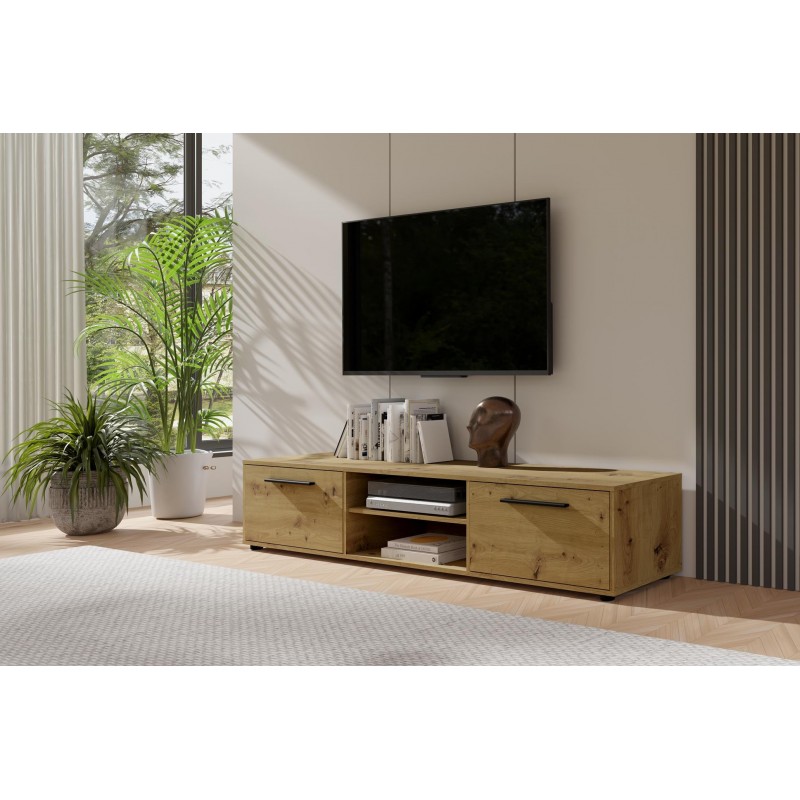Stilvoller breiter zweitüriger Schrank RTV MAXIVO in Eiche artisan für das Wohnzimmer 4/9
