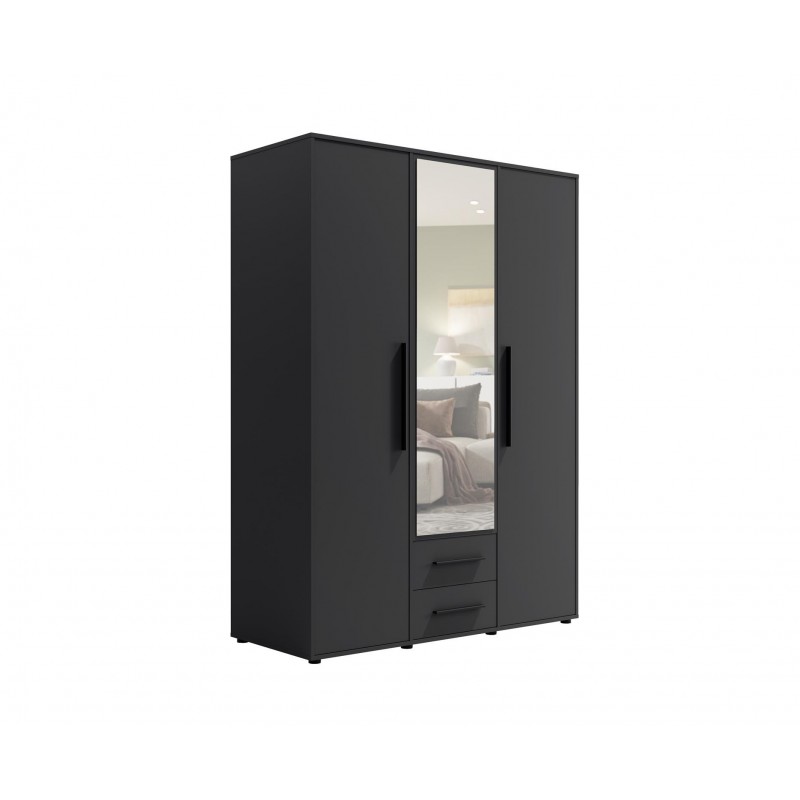 Schwarzer dreitüriger Kleiderschrank MAXIVO mit Schubladen und Spiegel 1/9