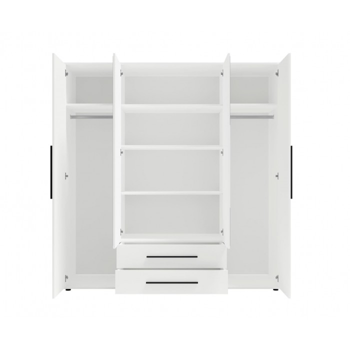 Viertüriger Kleiderschrank Cashmere mit Auszug MAXIVO kippbar mit Schubladen und Spiegel