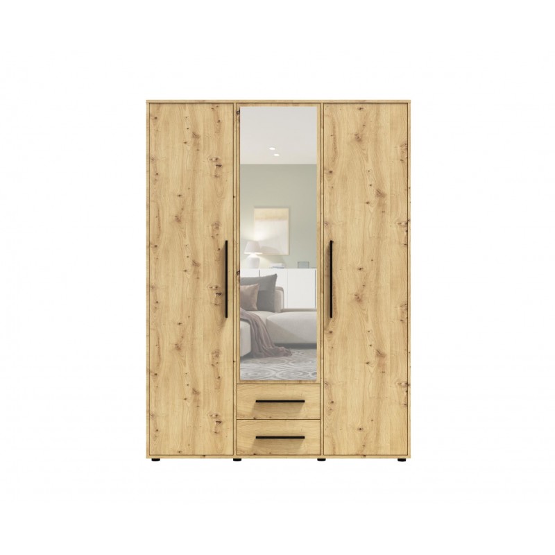 Dreitüriger Kippschrank MAXIVO aus Eiche mit Schubladen und Spiegel 2/9
