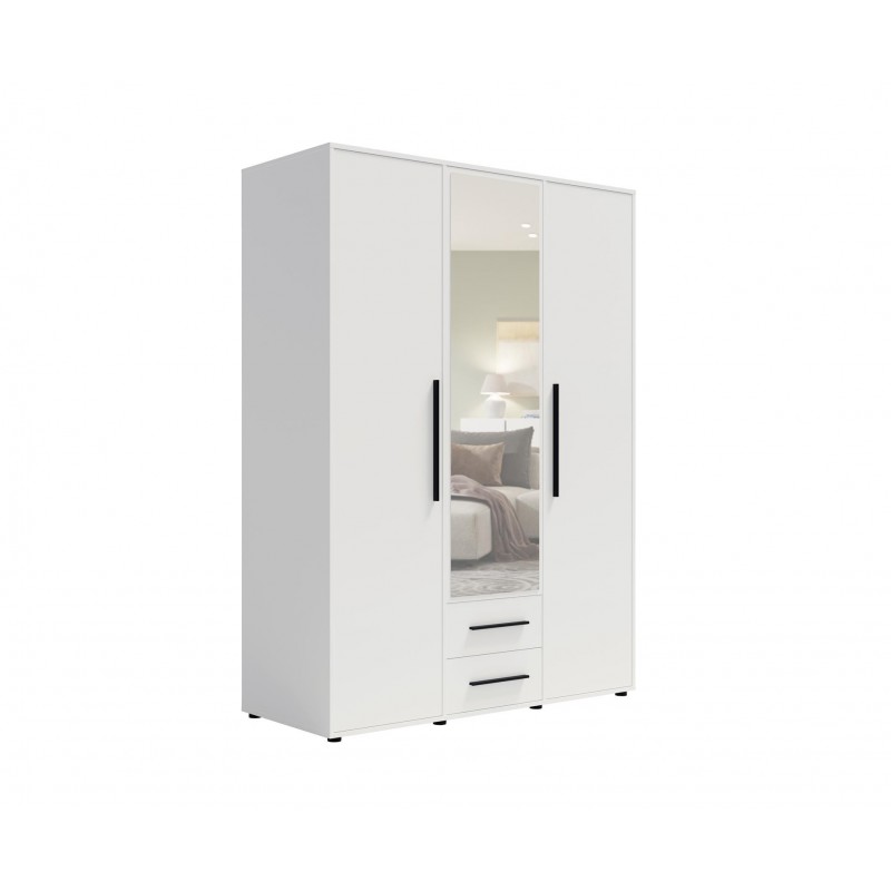 Weißer dreitüriger Kleiderschrank mit klappbarem Auszug MAXIVO mit Schubladen und Spiegel 1/9