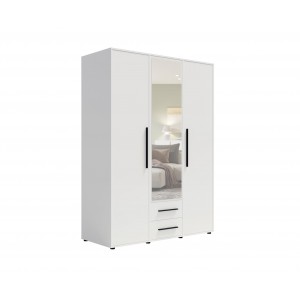 Weißer dreitüriger Kleiderschrank mit klappbarem Auszug MAXIVO mit Schubladen und Spiegel 1/9
