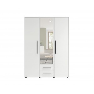 Weißer dreitüriger Kleiderschrank mit klappbarem Auszug MAXIVO mit Schubladen und Spiegel 2/9