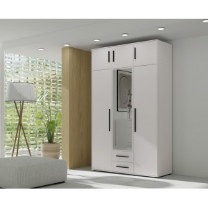Weißer dreitüriger Kleiderschrank mit klappbarem Auszug MAXIVO mit Schubladen und Spiegel 7/9