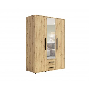 Dreitüriger Kleiderschrank aus Eiche mit MAXIVO-Klappauszug mit Schubladen und Spiegel 1/9