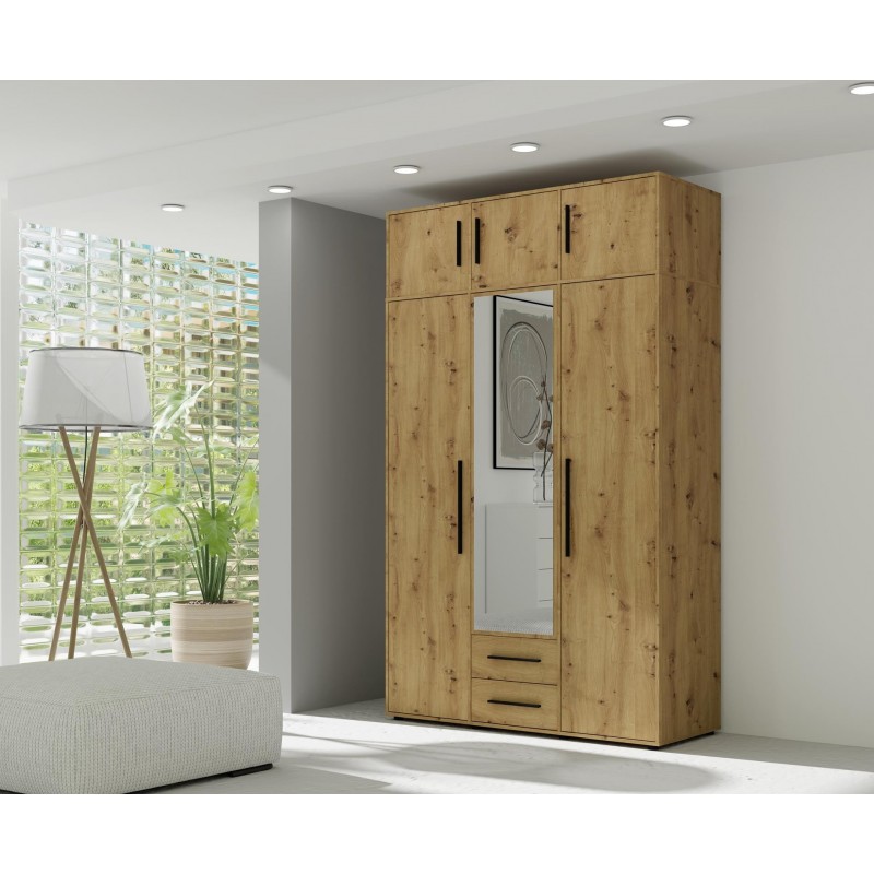 Dreitüriger Kleiderschrank aus Eiche mit MAXIVO-Klappauszug mit Schubladen und Spiegel 7/9