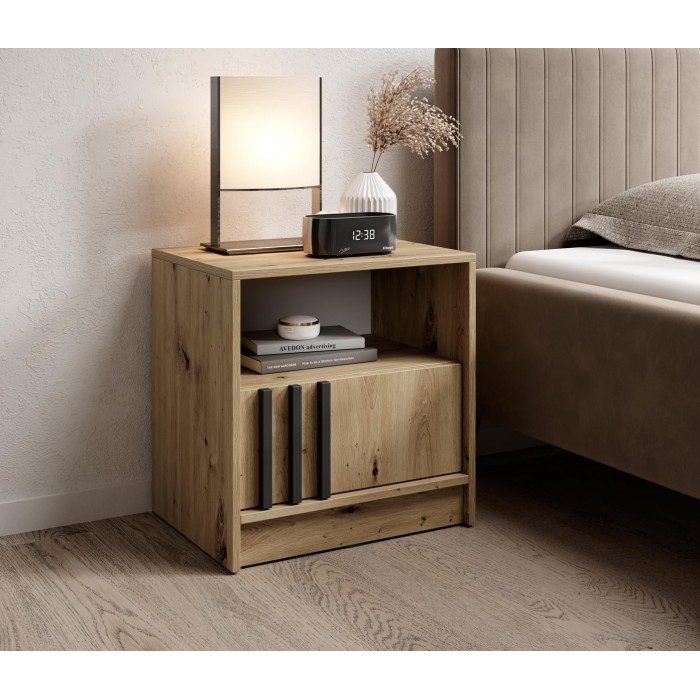 Nachttisch NELLY Eiche artisan dekorative Latten push-to-open Schublade 51 cm
