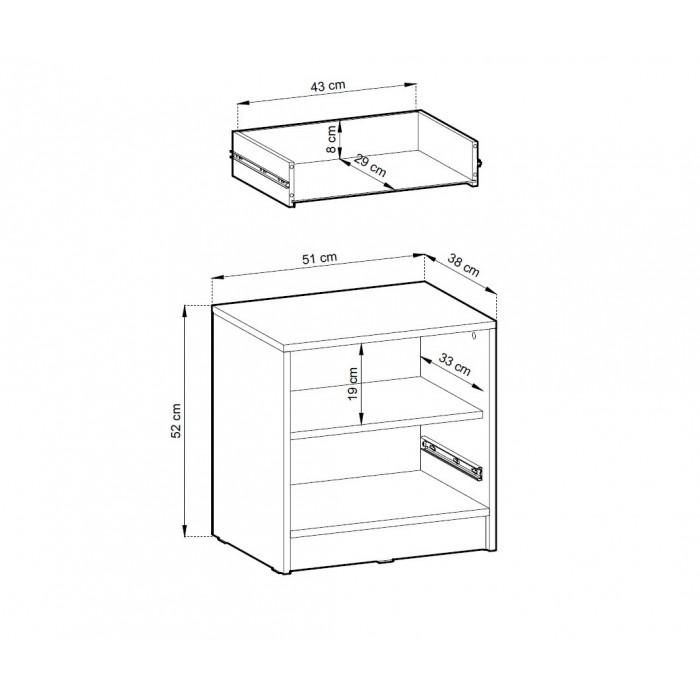 Nachttisch NELLY Eiche artisan dekorative Latten push-to-open Schublade 51 cm
