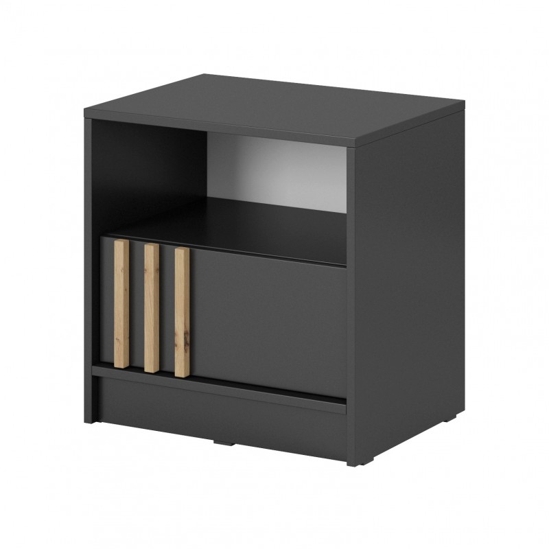 Nachttisch NELLY graphit lamelle push-to-open schublade mit ablage 51 cm
