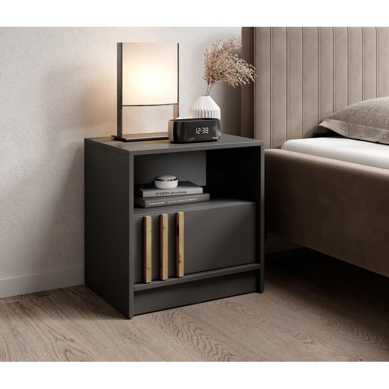 Nachttisch NELLY graphit lamelle push-to-open schublade mit ablage 51 cm 3/9
