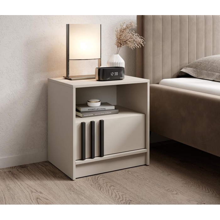 Nachttisch NELLY aus Kaschmir mit eleganter Front und Schublade 51 cm