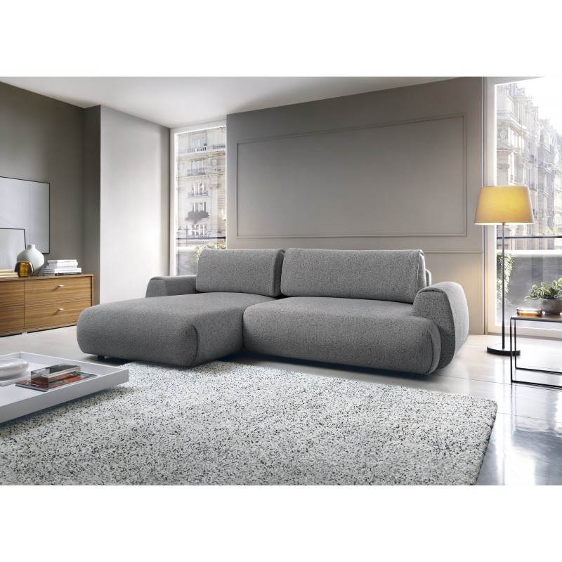 Stilvolles dunkelgraues Ecksofa MORENA mit Bettzeugablage für das Wohnzimmer 2/9