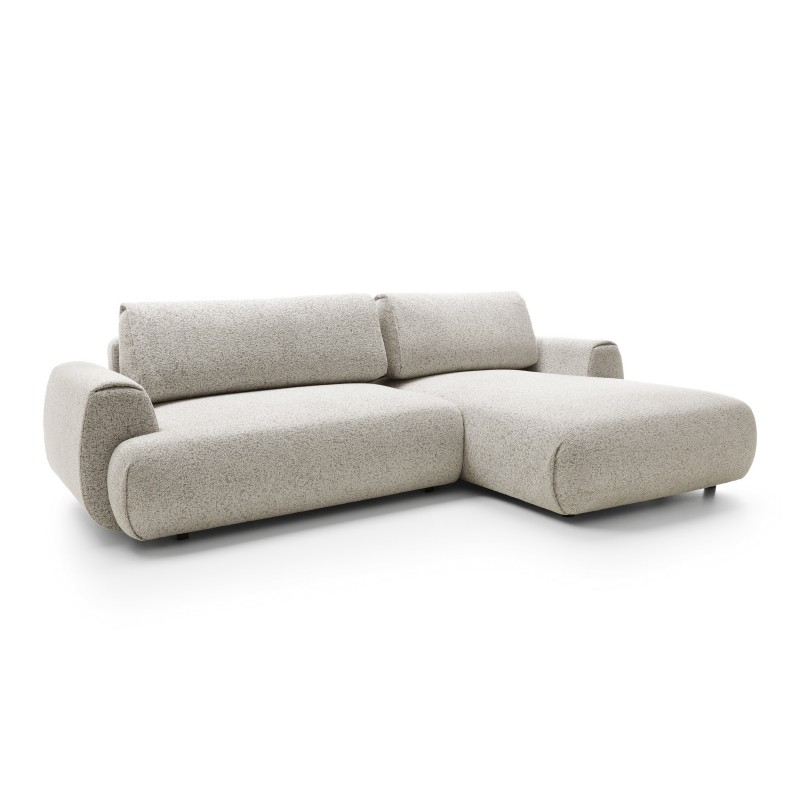Stilvolles hellbeiges Ecksofa MORENA mit Bettzeugablage für das Wohnzimmer