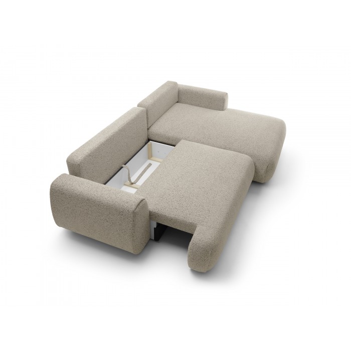 Stilvolles dunkelbeiges Ecksofa MORENA mit Bettzeugablage für das Wohnzimmer