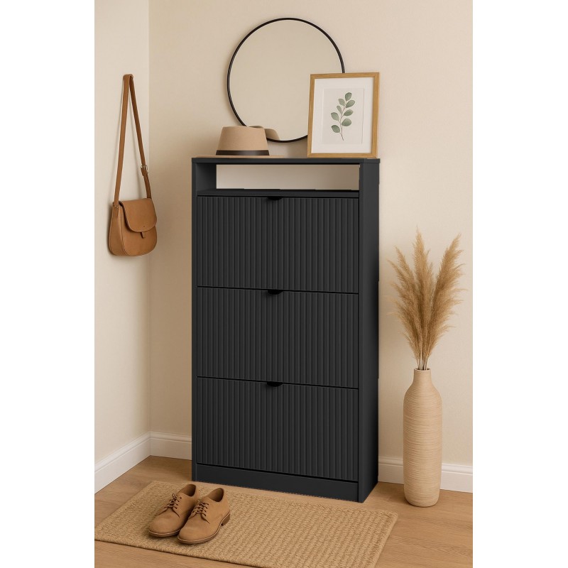 Schuhschrank dreitürig schwarz geriffelt MIA schwarzer Griff 2/9