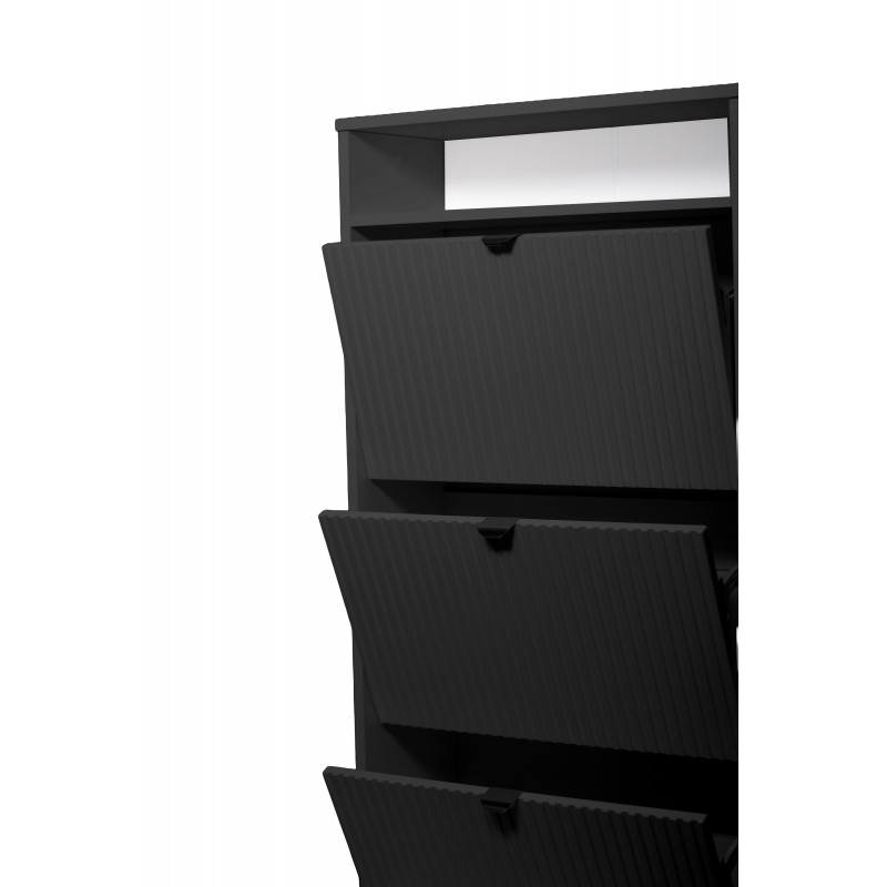 Schuhschrank dreitürig schwarz geriffelt MIA schwarzer Griff 3/9