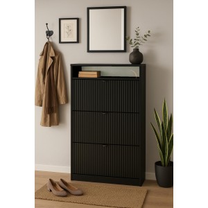 Schuhschrank dreitürig schwarz geriffelt MIA schwarzer Griff 4/9