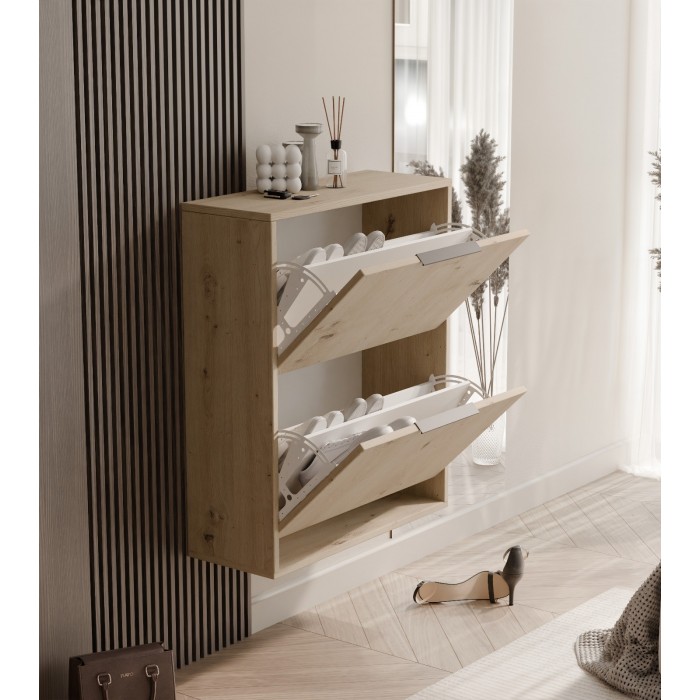 Kompakt-Schuhschrank NILO - Eiche artisan, 2-türig
