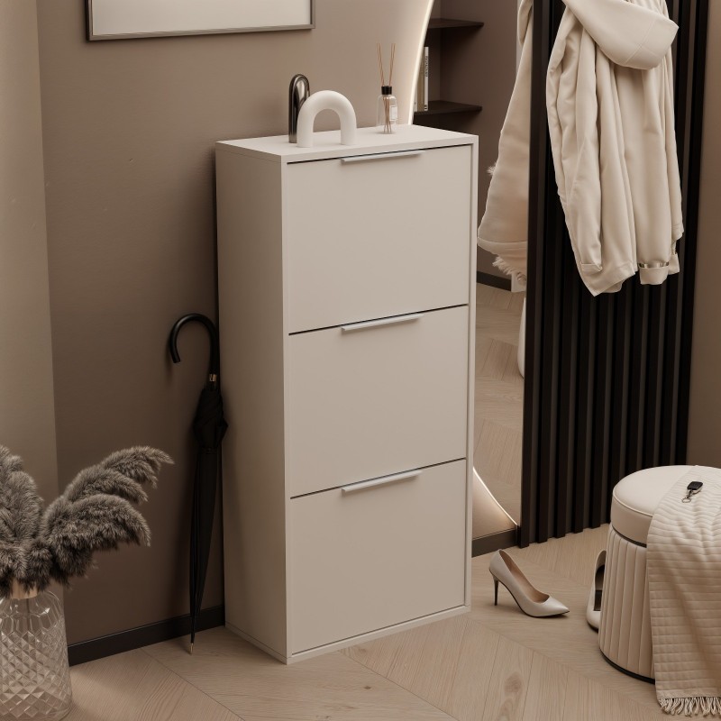 Schuhschrank NILO 60×130, sandbeige, 3-türig, stehend oder wandhängend 2/9