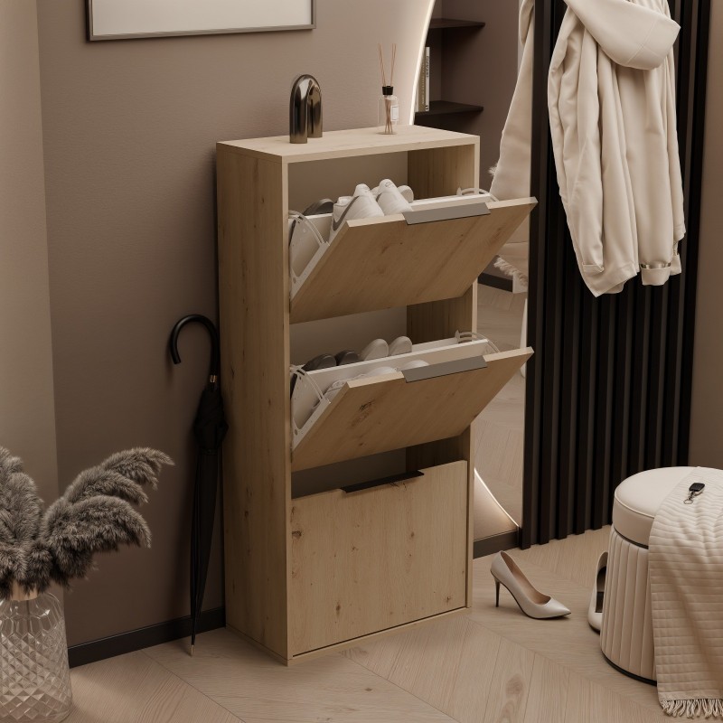 Schuhschrank NILO 60×130, sandbeige, 3-türig, stehend oder wandhängend 3/9
