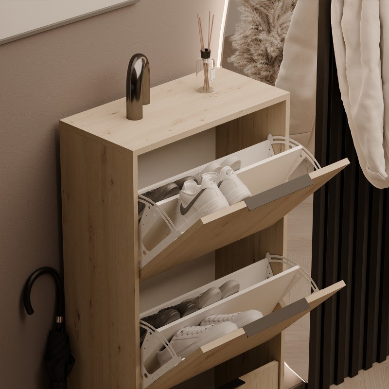 Schuhschrank NILO 60×130, sandbeige, 3-türig, stehend oder wandhängend 4/9