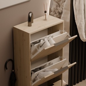 Schuhschrank NILO 60×130, sandbeige, 3-türig, stehend oder wandhängend 4/9