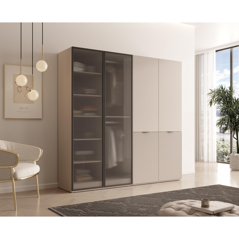 Satz von 2 modularen Schränken SANDBOX NOVA cashmere + FLUTES mit LED-Beleuchtung 2/9