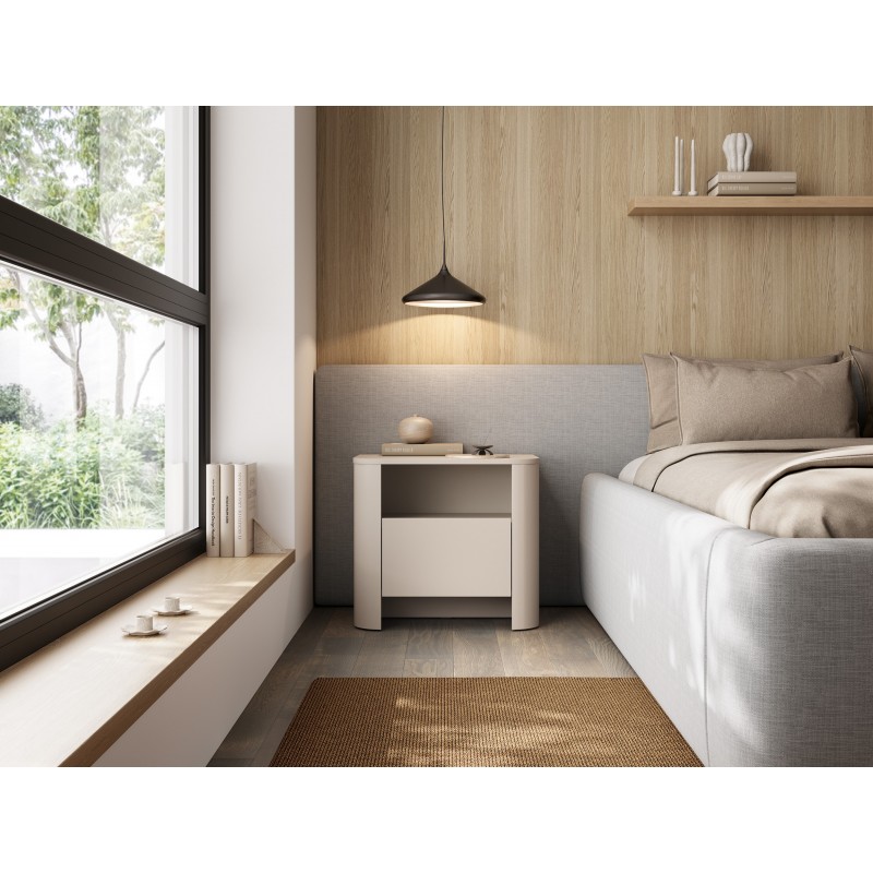 Stilvoller Nachttisch FARI aus Kaschmir mit Schublade im modernen Stil für das Schlafzimmer 4/9