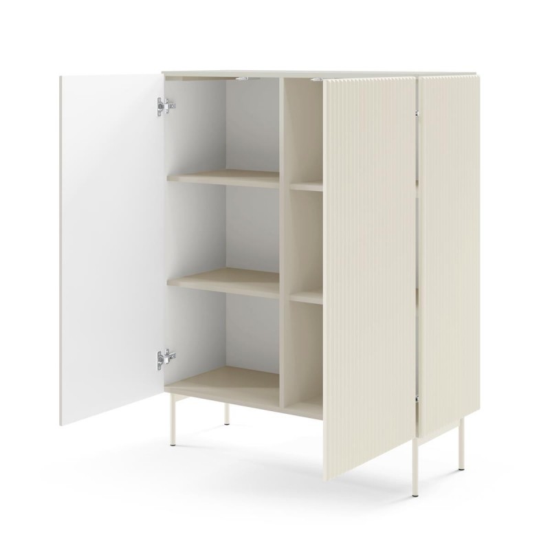 TUTTI hohe geriffelte Kommode für Wohnzimmer zweitürig Cashmere 2/9