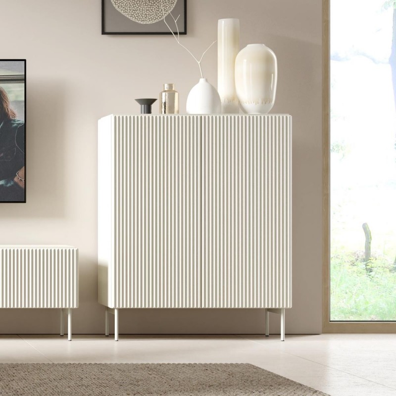 TUTTI hohe geriffelte Kommode für Wohnzimmer zweitürig Cashmere 3/9