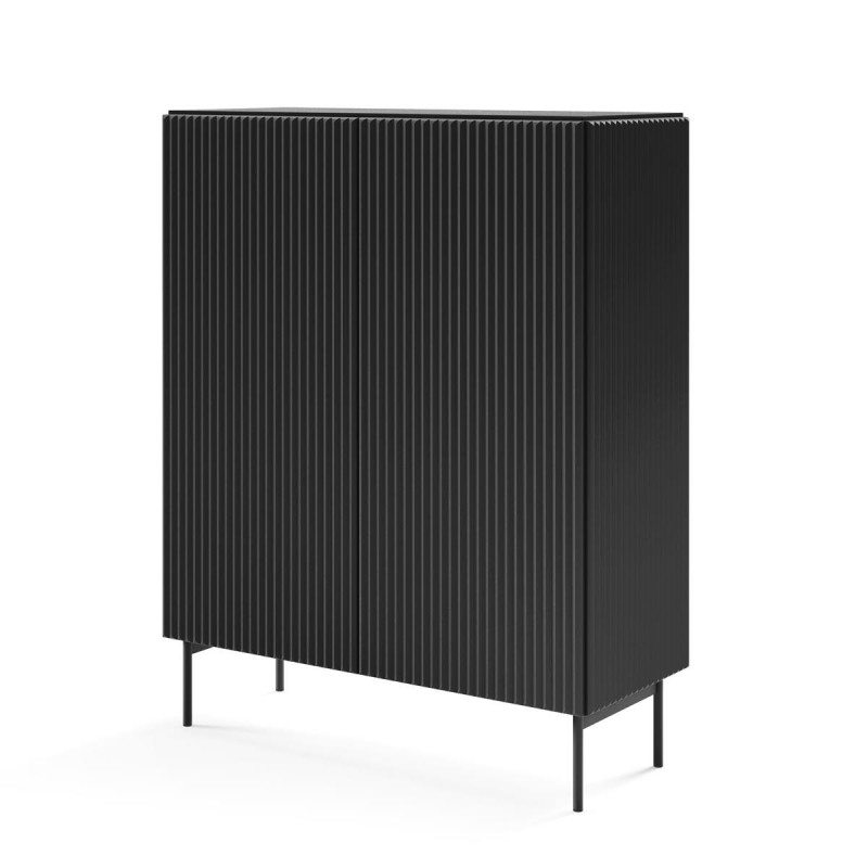 Schwarze Kommode TUTTI hoch 123 cm - push-to-open, geriffelte Details