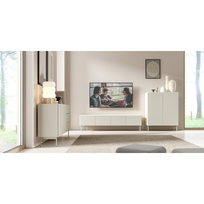 TUTTI hohe geriffelte Kommode für Wohnzimmer zweitürig Cashmere 6/9