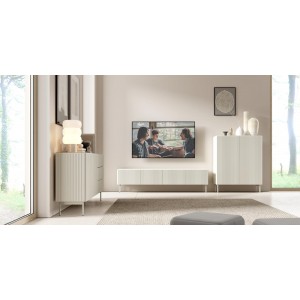 TUTTI hohe geriffelte Kommode für Wohnzimmer zweitürig Cashmere 6/9