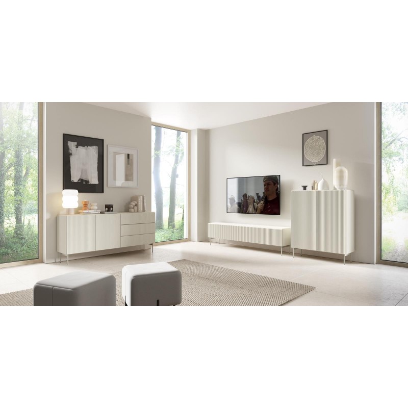 TUTTI hohe geriffelte Kommode für Wohnzimmer zweitürig Cashmere 7/9