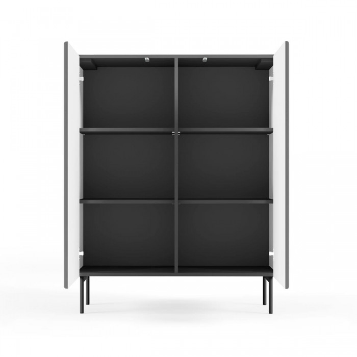 Schwarze Kommode TUTTI hoch 123 cm - push-to-open, geriffelte Details