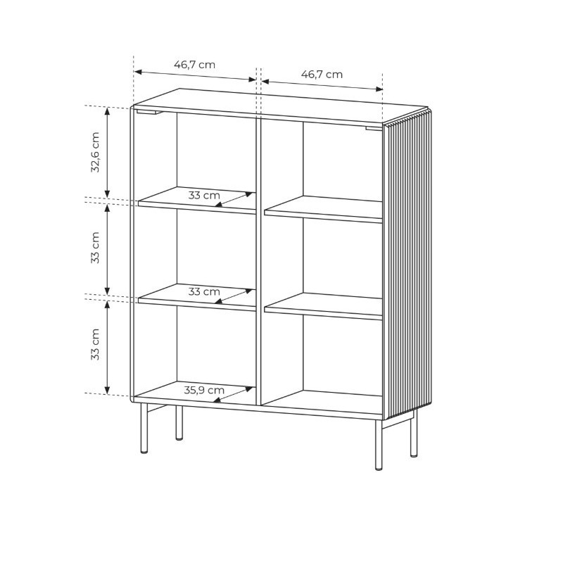 Schwarze Kommode TUTTI hoch 123 cm - push-to-open, geriffelte Details 7/9