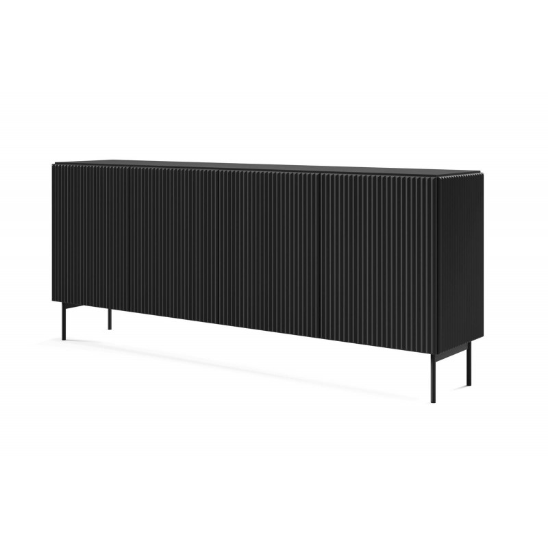 Breite viertürige Kommode TUTTI Schwarz 195 cm geriffelt