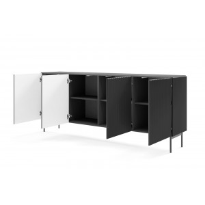 Breite viertürige Kommode TUTTI Schwarz 195 cm geriffelt 2/9